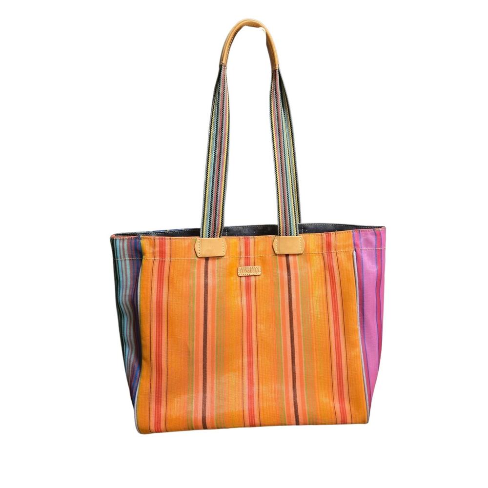 Consuela Checked Out‎ Orange Blue Multi Quatro Large Carry All Tote Bag - Picture 3 of 10